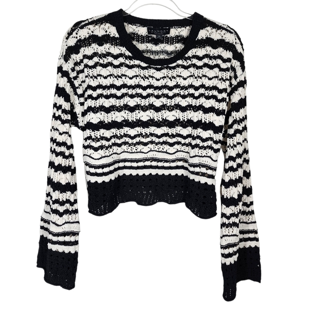 LAUNDRY BY SHELLI SEGAL OPEN KNIT BELL SLEEVE CROPPED SWEATER - Picture 3 of 10